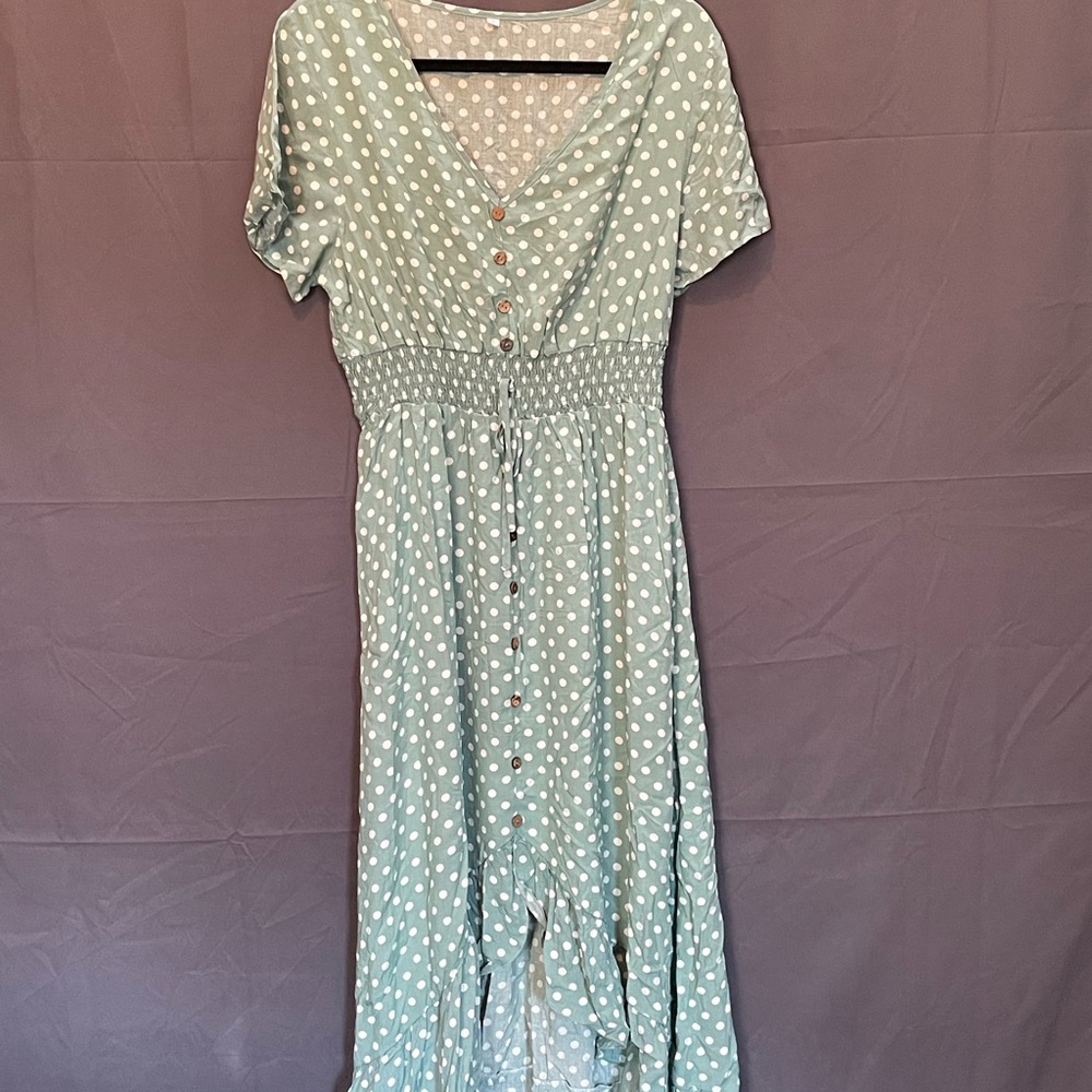 Sage-green polka dot dress